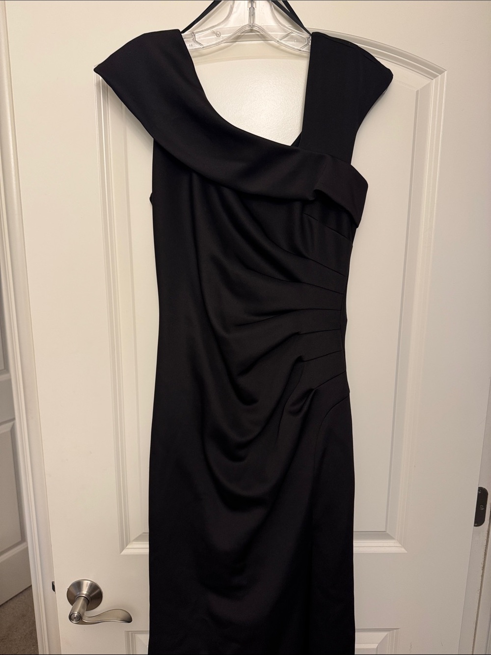 Xscape Black One-Shoulder Draped Evening Dress
